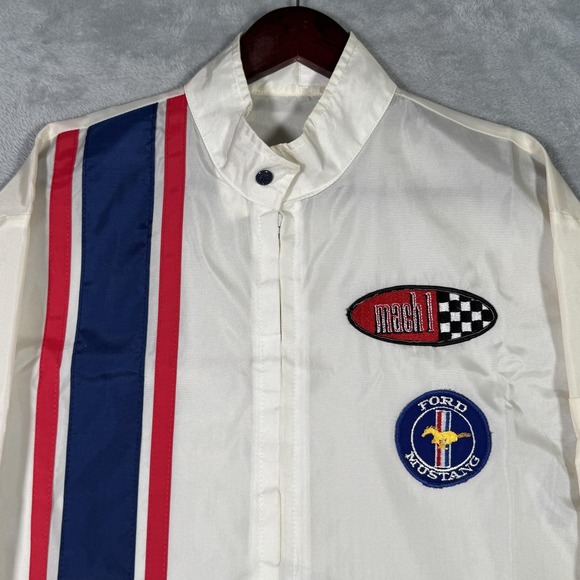 Vintage Atlas Textiles Jacket Mens L White Ford Mustang Mach 1 Racing *FLAWS - Picture 4 of 13